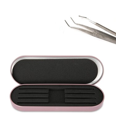 Eyelash Tweezer Case, Portable Tinplate Lash Eyebrow Tweezers Storage Holder Tool Box Makeup Tools Organizer for Women Girls, 6.9 x 2.4inch(Rose Red)