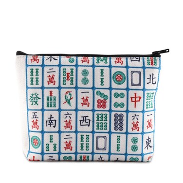 PXTIDY Lucky Mahjong Tiles Makeup Bag Mahjong Board Game Storage Bag for Mahjong Lover Mahjong Player Survival Kit Zipper Pouch