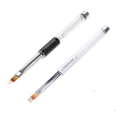 LWBTOSEE 2pc Nail Ombre Brush Nail Art Painting Pen Brush UV Gel Polish Gradient Color Rhinestone Crystal Acrylic Nail Drawing(Black&amp;White)