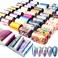 SILPECWEE 50 Sheets Laser Nail Foil Transfer Set Marble Flower Aurora Design Nail Art Stickers Decals Tips Starry Sky Star Manicure DIY Tools