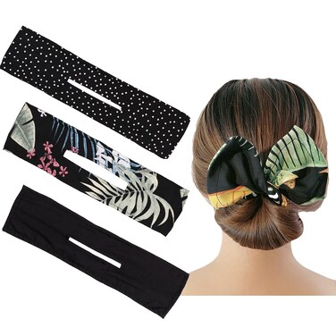 3Pcs Black Deft Hair Bun Makers, Magic Wire Donut Clip for Fast Chignon Hairstyle, Large Cloth Scrunchies for Women and Girls