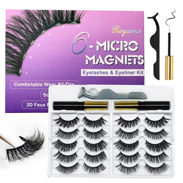 Royaomis 10 Pairs Cat-Eye Magnetic Lashes With Eyeliner Natural Looking, 3D Magnetic Eyelashes Natural Look With Eyeliner, Fake Eyelashes Magnetic, Eye Lashes Pack Natural Magnetic Eyelashes