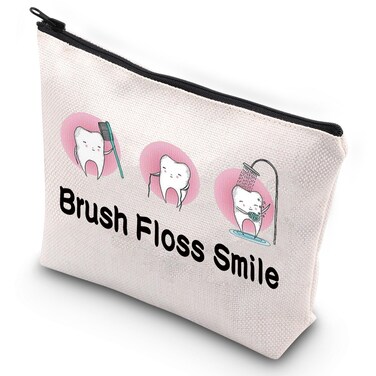 G2TUP Novelty Dentist Gifts for Women Travel Makeup Bag Brush Floss Smile Zipper Organizer Dental Dental Hygienist Gift Idea (Brush Floss Smile)