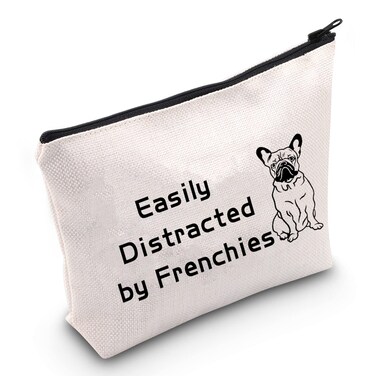 LEVLO Funny French Bulldog Dog Lovers Gifts Easily Distracted by Frenchies Makeup Bags Dog Lovers Bags (Easily Distracted by Frenchies)