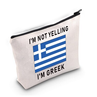 LEVLO Funny Greek Family Cosmetic Gifts I'm Not Yelling I'm Greek Makeup Bags Greece Root Flag Gifts (I'm Greek)