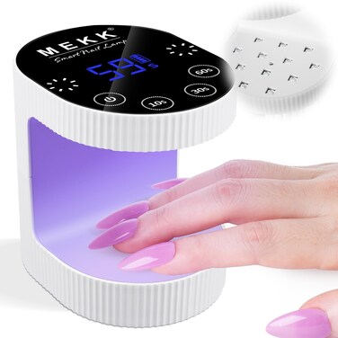 MEKK Cordless Mini UV Light for Gel Nails - 24W Rechargeable Mini UV LED Nail Lamp with Touch Control &amp; Auto Sensor,Small Flash Cure Lamp,4 Timers,Portable Nail Light for Salon &amp; Home(White)