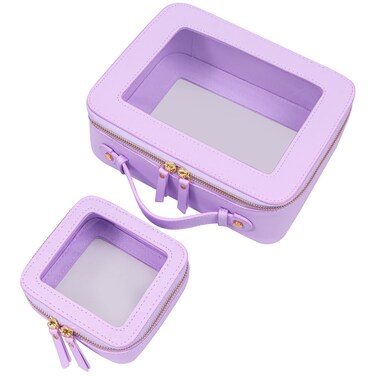 LETGO Clear Makeup Bags Set,TSA Approved Toiletry Bag with Zipper,Small Clear Makeup Bag Organizer Fit Carry-on Travel Car Accessories Travel Essentials for Women(Mini+Large Lavender)