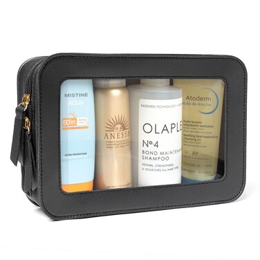 LETGO Clear Makeup Bags, TSA Approved Toiletry Bag with Zipper, Clear Makeup Organizer Fit Carry-on Travel Car Accessories Essentials,Portable Travel Small Pouch for Women Men (Black)
