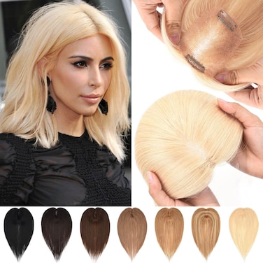 JGS1996 Hair Toppers for Women Real Human Hair 150% Density Hand Made Lace Base Remy Hair Wig Topper with Thinning Hair Pieces No Bangs Clip in Hair Extensions