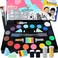 Bowitzki Face Paint kit-18 Colors, Split Cake Face Paint, Hair Chalks, Brushes, Sponges, Glitters, Gems, Reusable Stencils,Professional Non-Toxic Halloween Party Makeup Body &amp; face Painting