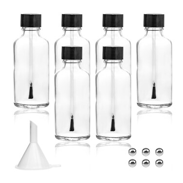 6PCS Large Empty Nail Polish Bottles with Brush,Refillable Glass Cuticle Oil Bottles Travel Containers with Funnel &amp; Mixing Balls for DIY Nail Art Cuticle Oils (50ML)