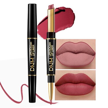 2-in-1 Mauve Red Lip Liner &amp; Lipstick Set Kit for Women, DNM Matte Lips Kit with Lip Liner Lip Stains Long Lasting Waterproof 24 Hour Lipstick and Lip Liners Combo Lipliners Pencil Set 13