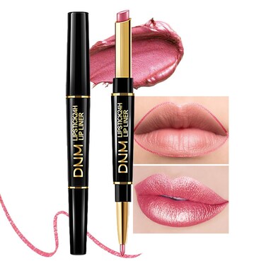2-in-1 Pink Lip Liner &amp; Lipstick Set Kit for Women, DNM Metallic Lips Kit with Lip Liner Lip Stains Long Lasting Waterproof 24 Hour Lipstick and Lip Liners Combo Lipliners Pencil Set 20