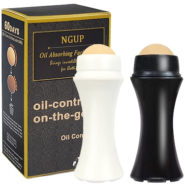2Pcs Volcanic Face Roller Oil Control On The Go Oil-Absorbing Blotting Tool Natural Volcanic Roller Stone Ball (Black and White)