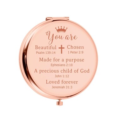 FOOZDEEVAAQ Religious Compact Mirror, Baptism &amp; First Communion Gift for Girls, 2.56in Round, Rose Gold