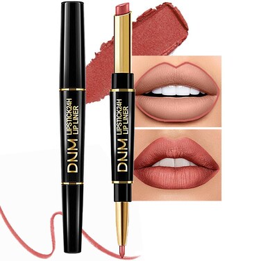 evpct 1Pcs Rose Gold Metallic Lip Liner and Lipstick Set Kit for Women DNM Lips Kit with Lip Liner Lip Stains Long Lasting Waterproof 24 Hour Lipstick and Lip Liners Combo Lipliners Pencil Set 07#