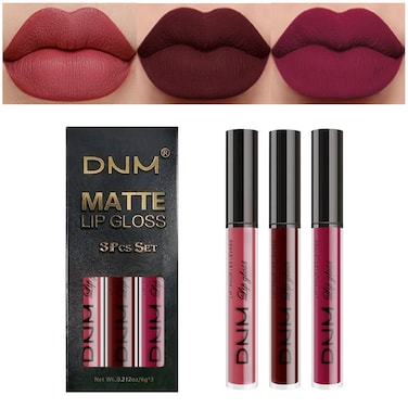 evpct 3Pcs Dark Red Purple Matte 24-hour Liquid Lipstick Sets,DNM Matte Lipstick Lip Stain Long Lasting 24 Smudge Waterproof Lip Gloss Gift Set Matt Lipsticks Set Matt Liquid Women Makeup Lipstick 06