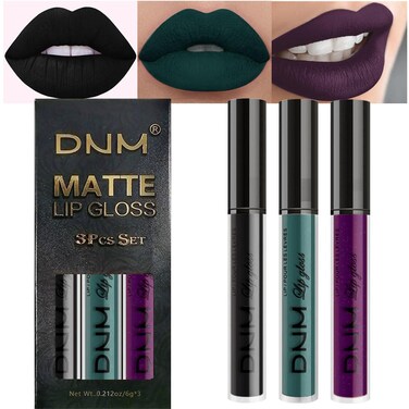 evpct DNM 3Pcs Dark Black Purple Green Matte Liquid Lipstick Lip Stain Sets for Women Matte+Lipstick Long Lasting 24 hr Hours Magic Lipstick 24 Hours original Waterproof 19#