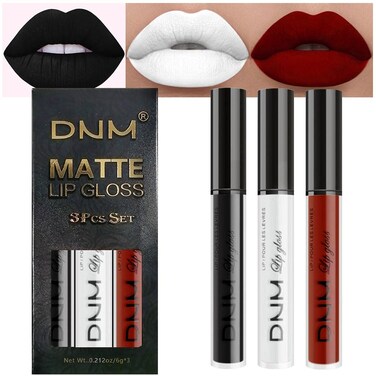 evpct DNM 3Pcs Dark Black White Red Matte Liquid Lipstick Lip Stain Sets for Women Matte+Lipstick Long Lasting Permanent Lipstick 24 hr Hours Magic Lipstick 24 Hours original Waterproof 17#