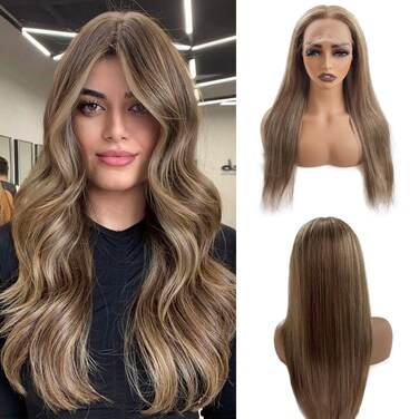 20 Inch Ombre Lace Front Wigs Human Hair Light Brown with Ash Blonde HD Transparent Real Human Hair Glueless 150% Density Highlights 13x4 Straight Lace Frontal Wigs with Natural Hairline