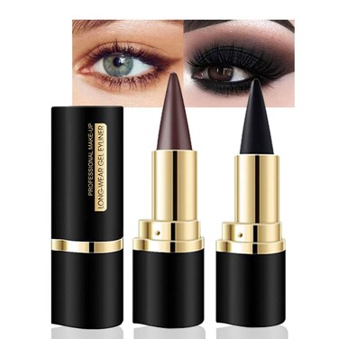 evpct 2Pcs Black Dark Brown Gel Eyeliner Pencils Pen Eye Black Face Paint Makeup Stick for Halloween Long Wear Waterproof Smudge Proof Natural Black Brown Cream Eyeliner Eye Liners Crayon Lipstick Set