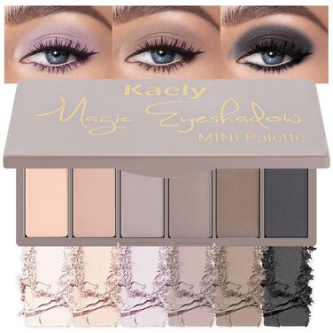 6 Color Eyeshadow Makeup Palette, 6 Light Nude Dark Nude Brown &amp; Purple Dark Brown Black Eyeshadows Palette, Everyday Matte Finish Eye Makeup Looks, Travel Friendly Size, Built-in Mirror 05#