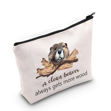 JNIAP Funny Beaver Themed Gift Beaver Lover Cosmetic Bag A Clean Beaver Always Gets More Wood Makeup Pouch For Women