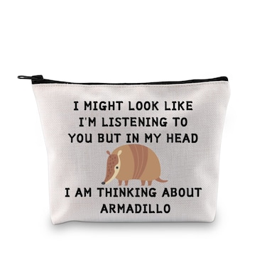 JXGZSO Funny Armadillo Gift I Might Look Like I'm Listening To You But In My Head I Am Thinking About Armadillo Cosmetic Bag Animal Lover Gift
