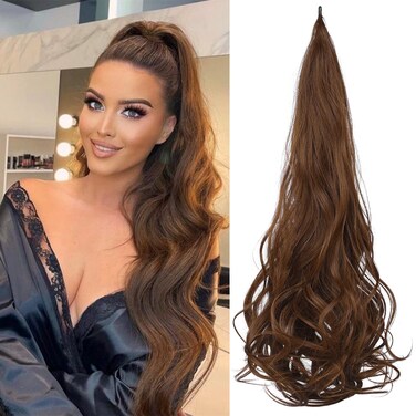 30 Inch Flexible Wrap Around Ponytail Extension 120g Long Curly Synthetic Wavy Ponytail Hairpiece for Women