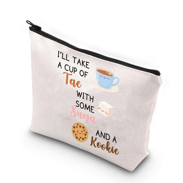 WSNANG Bangtan Fans Army Gift K-Pop Music Lover Bag A Cup of Tae With Suga and A Kookie Tote Bag Reusable Shopping Bag
