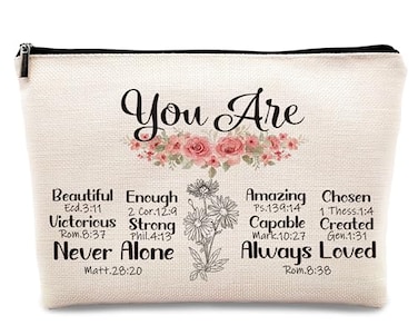 kdqua Christian You are Enough Makeup Bag, Feminist Gift Inspirational Bible Verse Linen Cosmetic Bag Zipper Pouch Travel Organizer Toiletry Bag, Religious Gifts Idea for Women Mom Coworker Friends