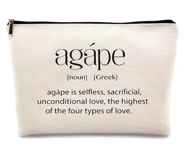 kdqua Christian Religion Agape Definition Makeup Bag, Inspirational Greek Gifts for Women Friend Girlfriend, Therapist Gifts, Greek Art Linen Cosmetic Bag Zipper Pouch Travel Organizer Toiletry Bag