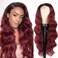 ASVNRES Lace Front Wigs Synthetic Artificial Human Hair Pre-Plucked Glueless Body Wave Frontal Wigs, Wine Red HD Transparent Lace Wigs High-Density Emulation for Black Women 26 Inch Curly Wigs