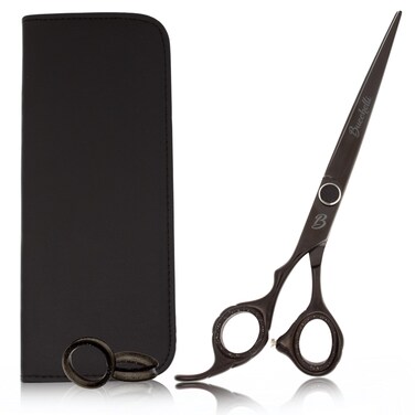 5.5 Inch Left Handed Hair Cutting Scissors Professional - Japanese 440A Inch Barber Scissors - Micro Bevel Edge with Adjustable Tension Knob (Black Left 5.5")