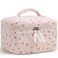 Prite Large Cosmetic Bags for Women Cute Makeup Bag Floral Coquette Aesthetic Toiletry Bag Travel Make Up Organizer Bag (Cherry)