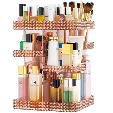 Rotating Makeup Organizer Spinning for Vanity, 360 Rotation with 6 Adjustable Layers, Large Capacity Vanity Skin-care Organizers, Organizador De Maquillaje (Pink)