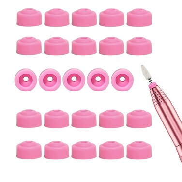 Nail Drill Dust Guard, 50PCS Drill Nail Dust Collector, Nail Drill Bit Dust Cover Dustproof Protector Caps for 3/32" Nail Drill Silicone Dust Stopper Holder for Acrylic Nails, Pink