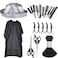 Professional Hairdressing Kit 20 Pieces: Scissors, Combs, Umbrella Cape, Apron and Accessories for Barbers and Stylists, Black/Silver