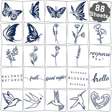 CHARLNET 88 Sheets Semi-Permanent Butterfly Tattoos for Women Girls - 2 Weeks Long Last Sexy Realistic Tiny Flowers Words Temporary Tattoos for Women Body Art Stickers