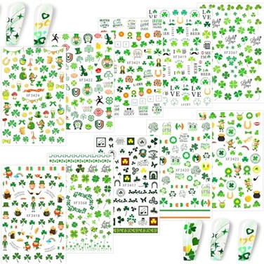 St Patricks Day Nail Stickers Green Shamrock Nail Stickers 3D Self-Adhesive Luck of The Irish Nail Decals Leprechaun Shamrock Nail Decals Deisgn Holiday Nail Stickers for Women Nail Art 10sheets