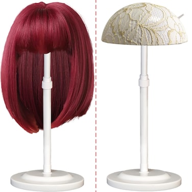 Wig Stand 1 Pack Adjustable Height Wig Holder Stands Non-Slip Portable Wig Head Holders Sturdy Plastic Wig Head Stand for Multiple Wigs and Hats Styling Drying Display(White)