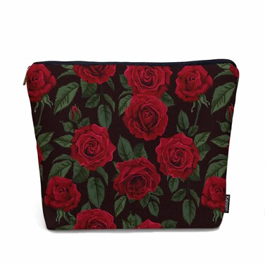 Woman Makeup Bag Rose, Blossom Flower Roses Red Makeup Bags Travel Cosmetic Bags Toiletry Makeup Organizer Pencil Pouch Make Up Cosmetic Bag For Owners Lady Birthday Gifts