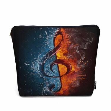Treble Clef Cosmetic Travel Bag For Toiletries, Music Note Treble Clef In Fire And Water Makeup Bag Toiletry Bags For Women, Flax Cosmetic Bags Make Up Bag Purse Toiletries Bag Birthday Gift