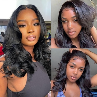 Douyin Bob Wig Human Hair 13x4 Frontal Lace Wig Body Wave HD Lace Front Wigs Human Hair Pre Plucked Glueless Bob Wigs for Women (16 inch, Natural Black)