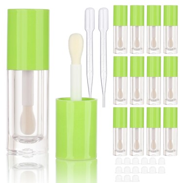 COSIDEA 14pcs Empty 6ml big doe foot wand Chunky lip gloss tubes for DIY lipgloss,Pink round lipgloss containers tubes with thick wand (Green)