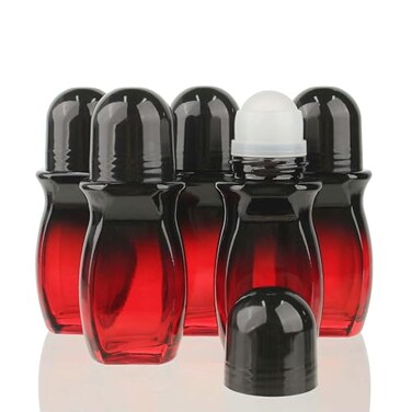COSIDEA 5 PCS Empty 50ml 1.67oz Dark Gradient red glass oil roller bottles refillable Deodorant container applicator in bulk
