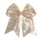 Jumbo Glitter Cheer Bow Clip - 7 Inch Large Cheerleading Sequin Hair Bow with Tails for Girls Teen Softball Cheerleader Outfit Uniform (Champ Gold)