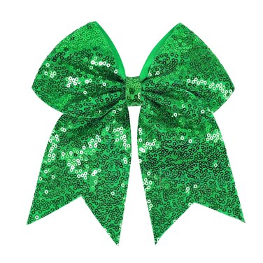 Jumbo Glitter Cheer Bow Clip - 7 Inch Large Cheerleading Sequin Hair Bow with Tails for Girls Teen Softball Cheerleader Outfit Uniform (Green)