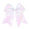 Jumbo Glitter Cheer Bow Clip - 7 Inch Large Cheerleading Sequin Hair Bow with Tails for Girls Teen Softball Cheerleader Outfit Uniform (White)