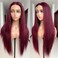 REMY HAIR 13x4 Lace Front Wigs Human Hair 99J Burgundy Lace Front Wigs Pre Plucked Red Wig Human Hair with Baby Hair, Straight Red Lace Front Wigs Human Hair for Black Women 150% Density (20 Inch)